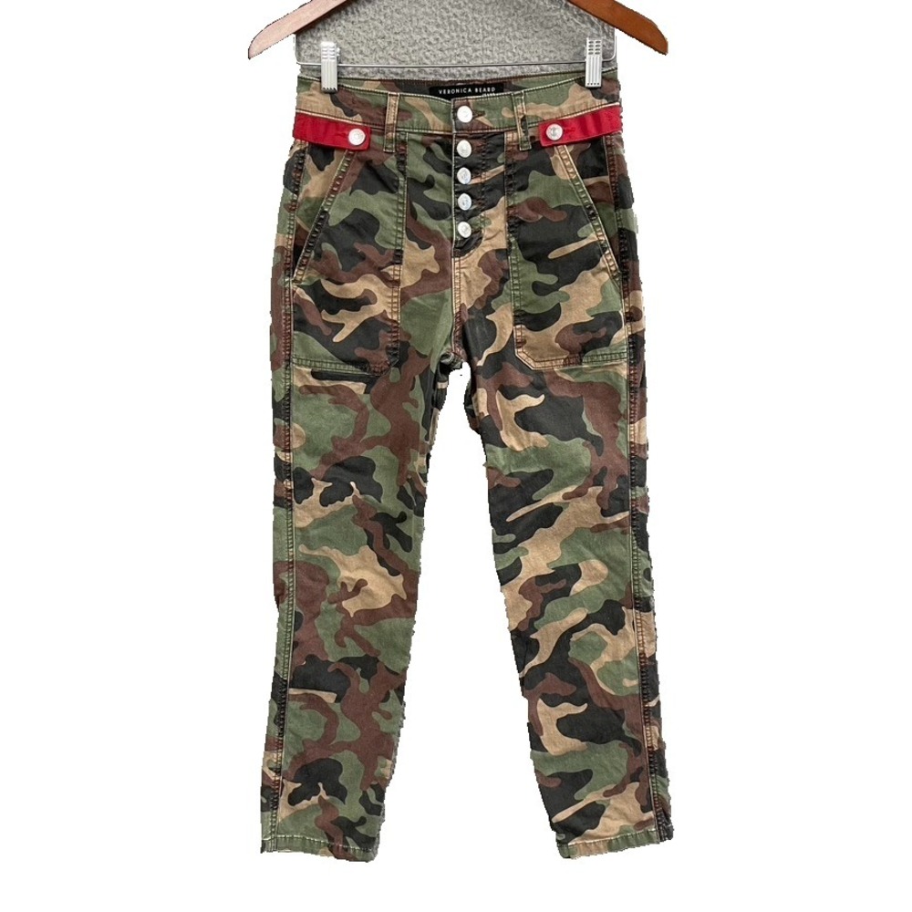 Veronica Beard Arya Straight High Rise Cargo Pants Womens 25‎ 0 Green Army Camo